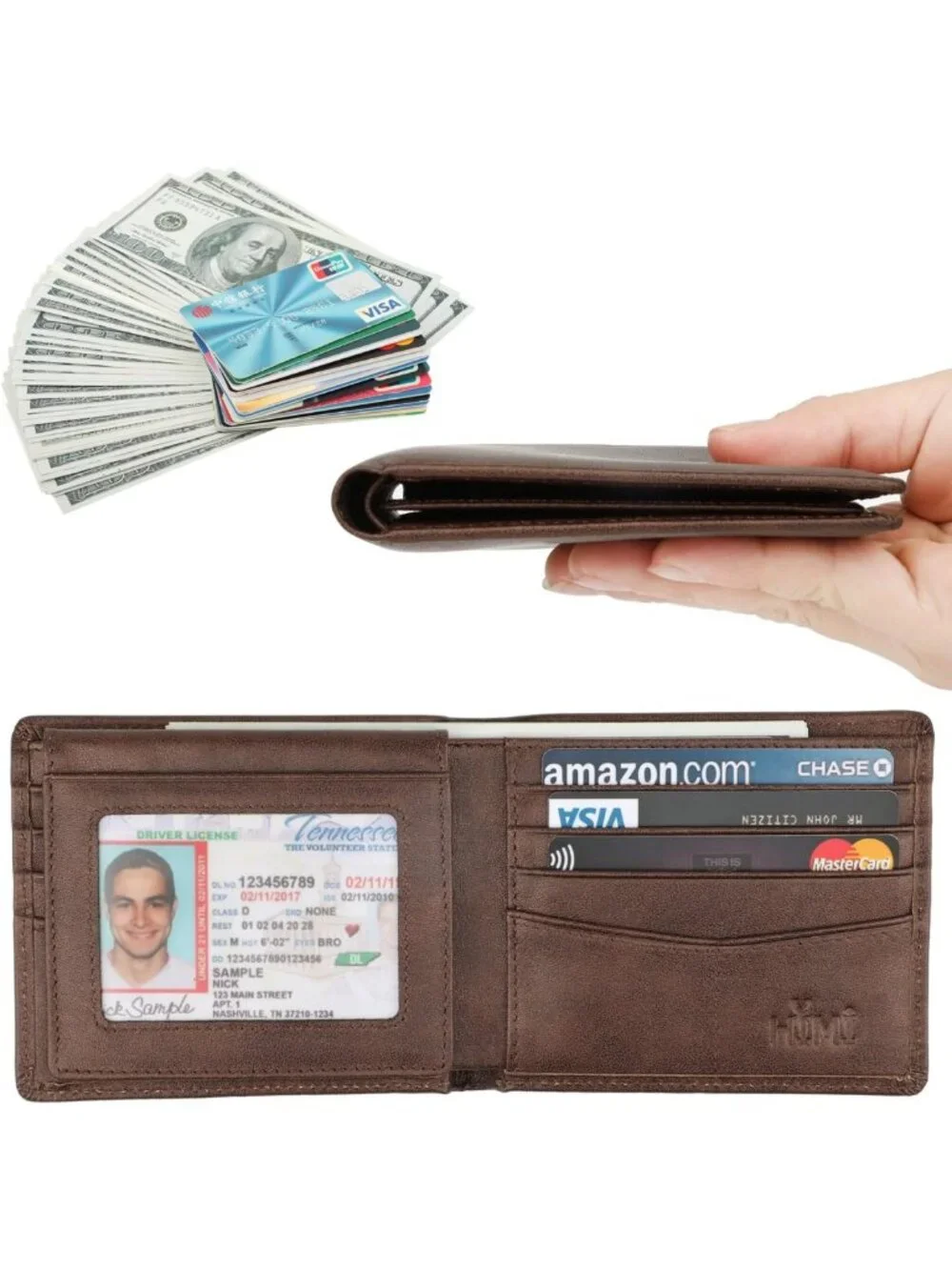 Stylish Genuine Leather Bifold Wallet for Men - RFID Blocking, 2 ID Windows